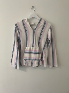 Roxy Pink, Navy and Cream Striped Hooded Top